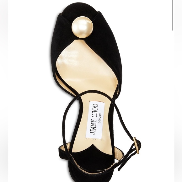 NWT Jimmy Choo Women's Black Suede Sacora 85 Embellished Heel Sandals Size 38.5 - Picture 3 of 14